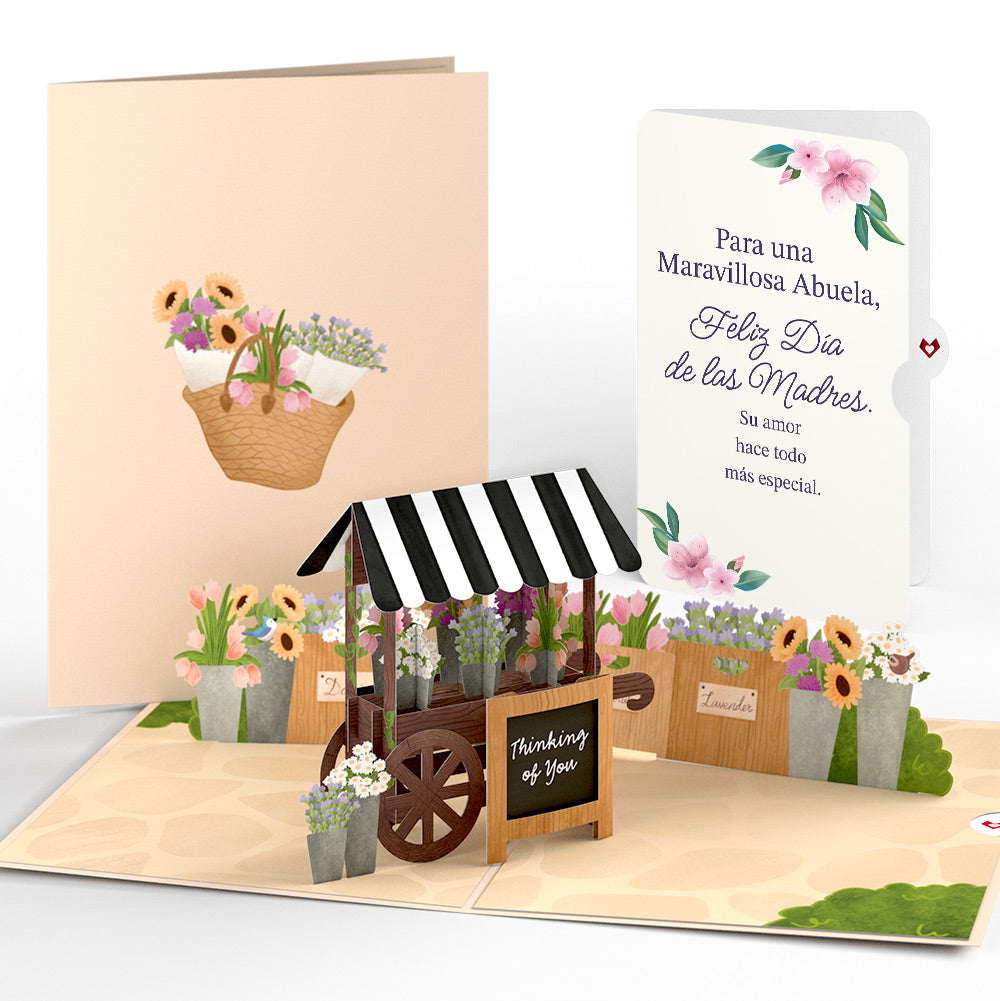 Thinking of You Flower Cart Mother's Day Pop-Up Card and Sentiment Set for Spanish Grandmother