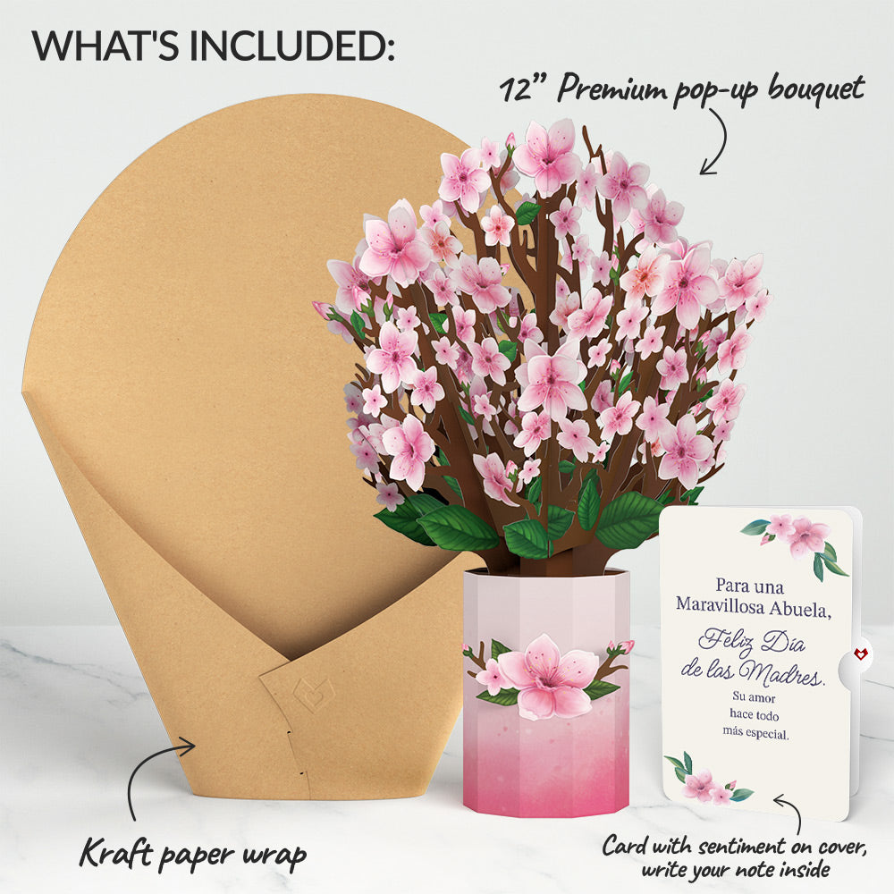Cherry Blossom Mother's Day Bouquet and Sentiment Set for Spanish Grandmother