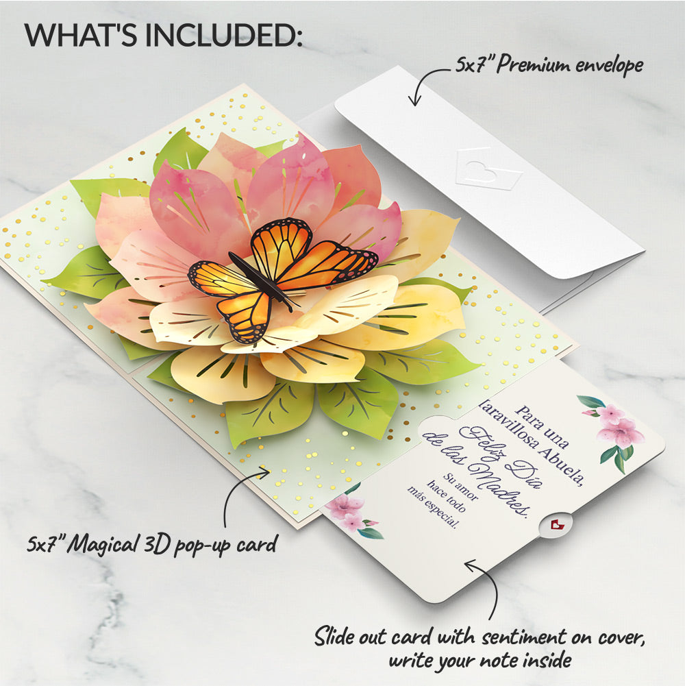 Monarch Butterfly Bloom Mother's Day Pop-Up Card and Sentiment Set for Spanish Grandmother