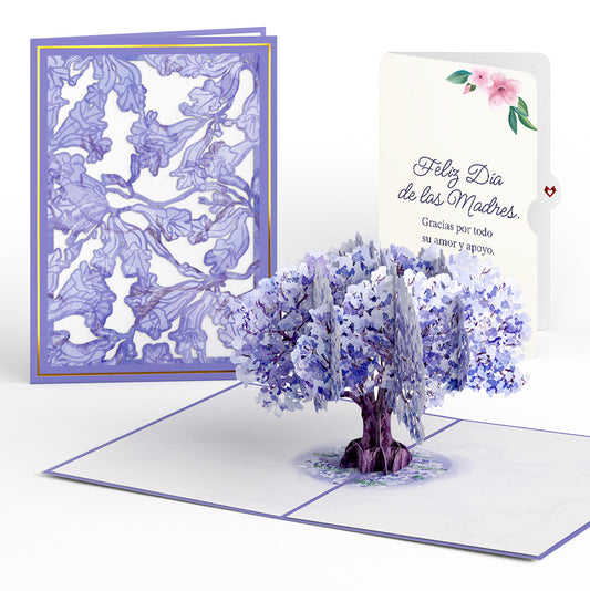 Watercolor Jacaranda Tree Mother's Day Pop-Up Card and Sentiment Set for Spanish Mom