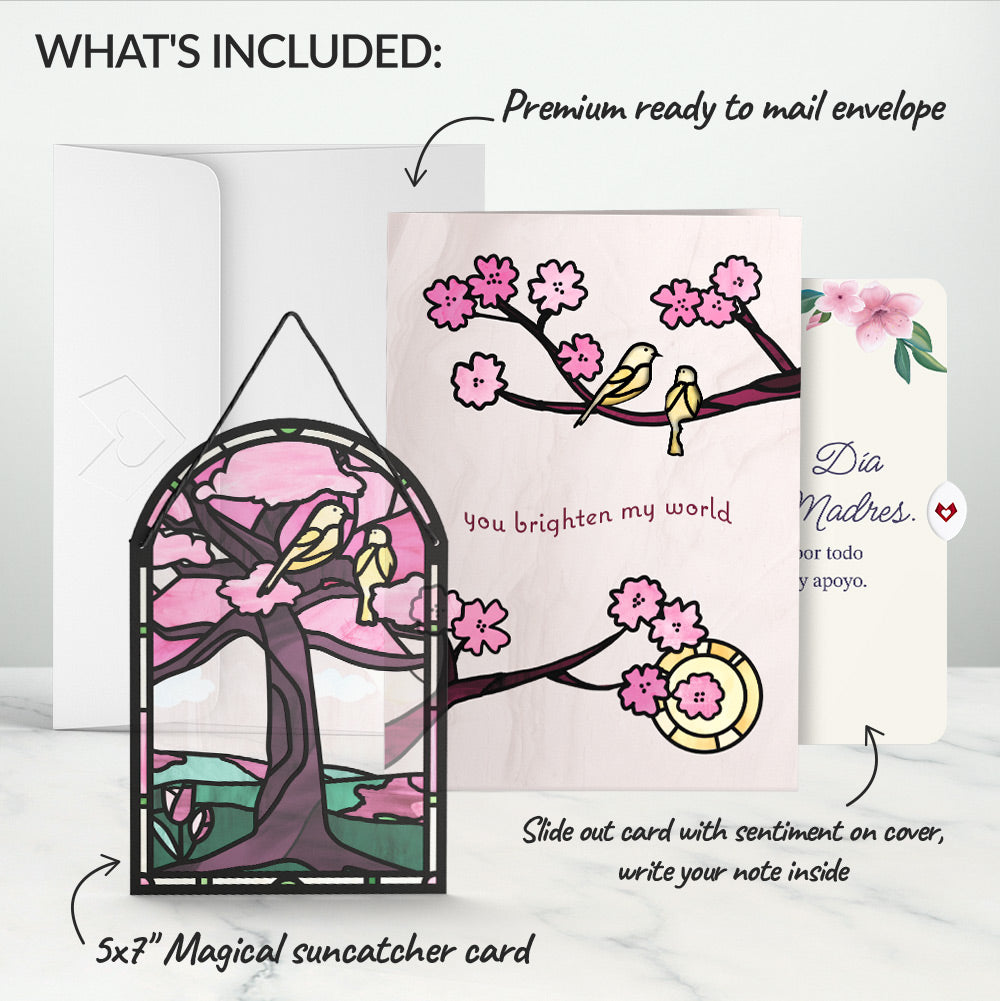 You Brighten My World Birds Mother's Day Suncatcher Card and Sentiment Set for Spanish Mom