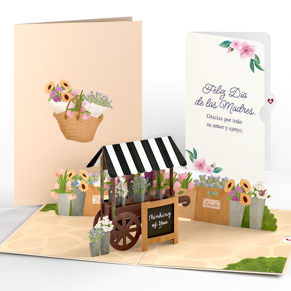 Thinking of You Flower Cart Mother's Day Pop-Up Card and Sentiment Set for Spanish Mom