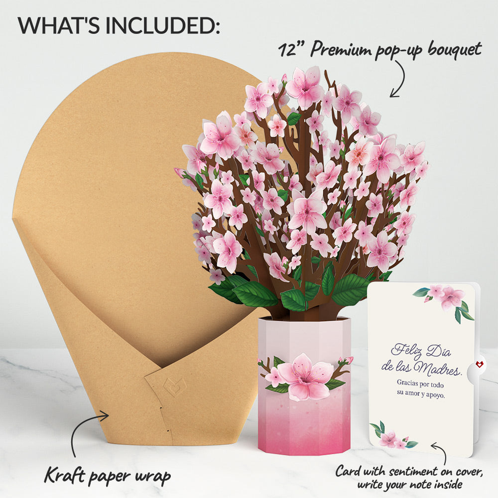 Cherry Blossom Mother's Day Bouquet and Sentiment Set for Spanish Mom