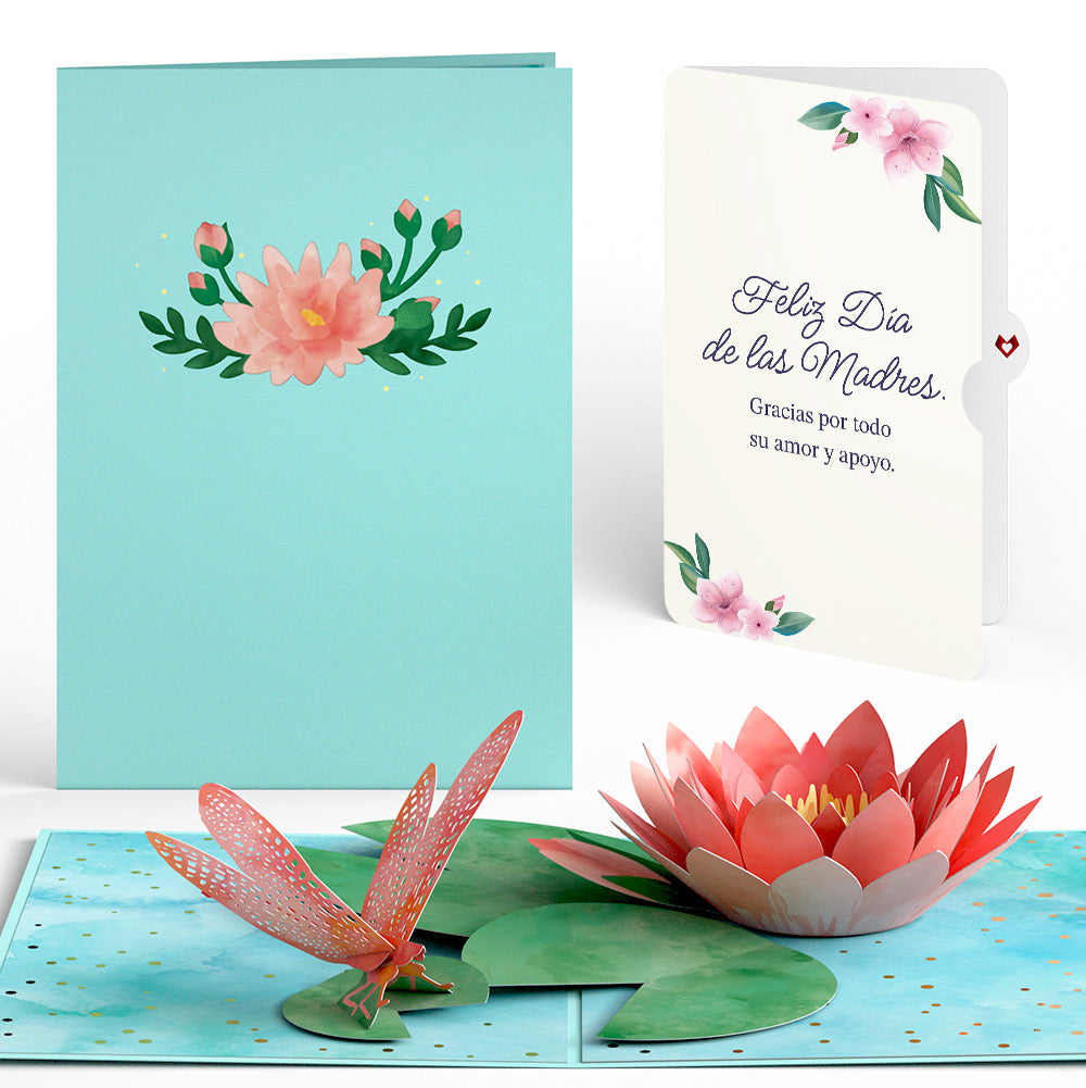 Water Lily Dragonfly Mother's Day Pop-Up Card and Sentiment Set for Spanish Mom