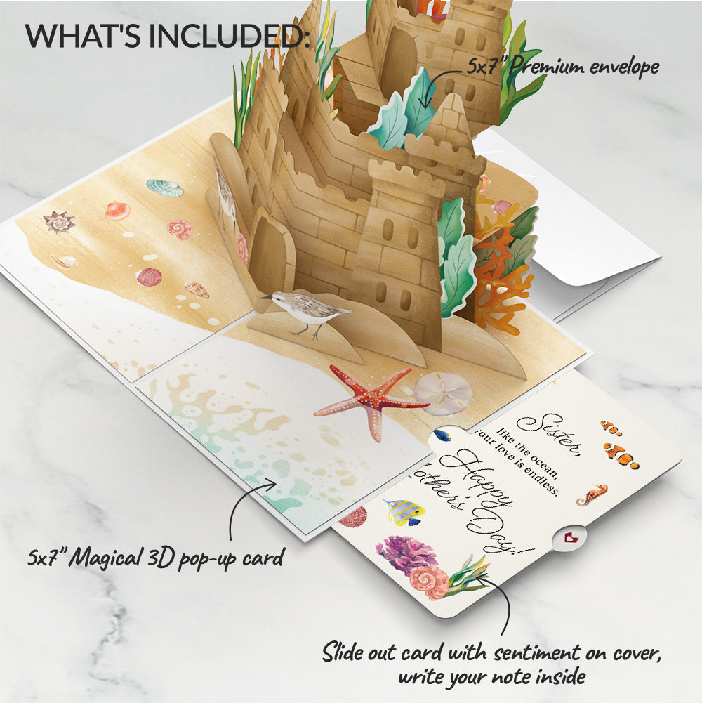Seaside Sandcastle Mother's Day Pop-Up Card and Sentiment Set for Sister