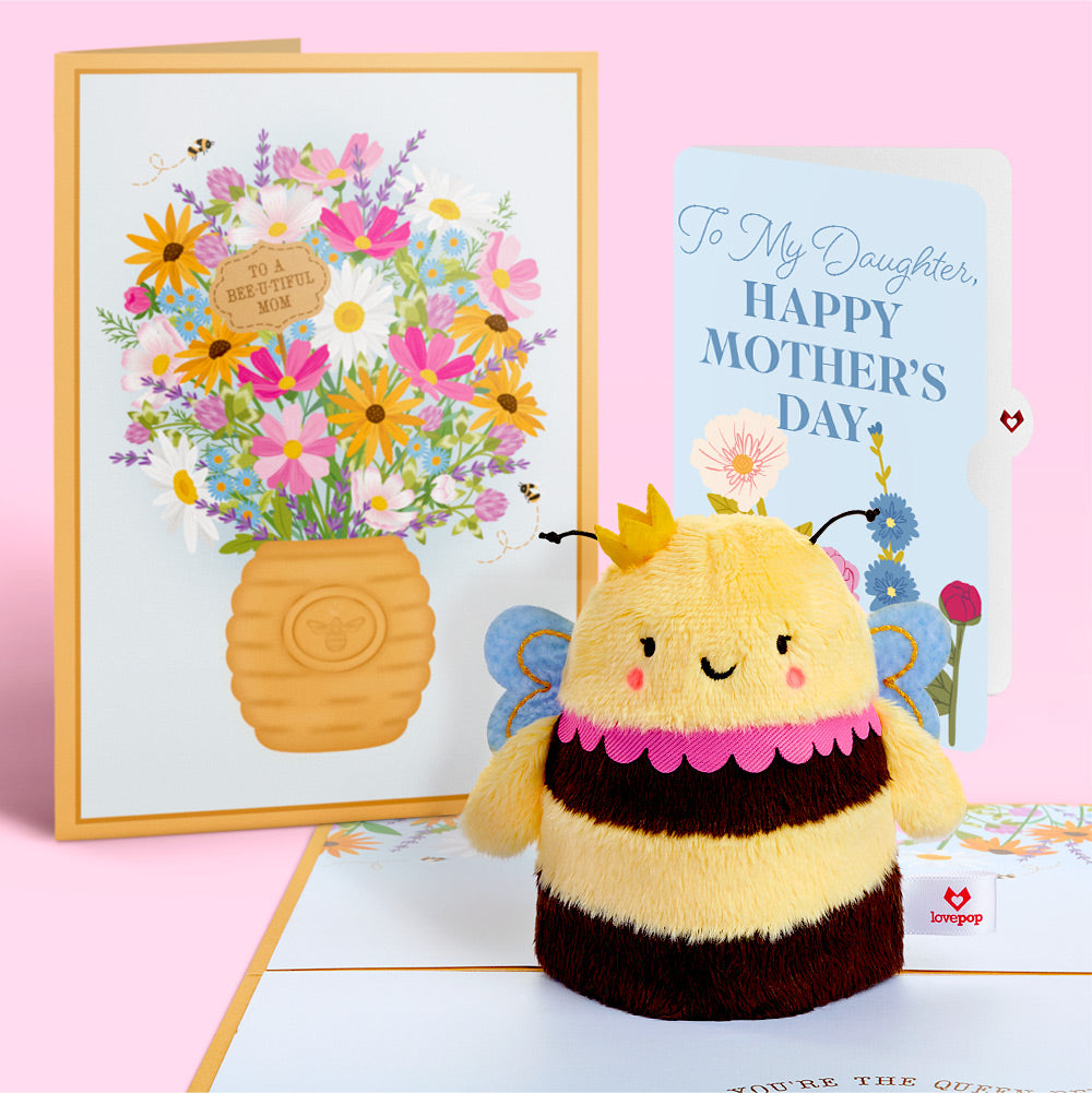 Bee-u-tiful Mom' Queen Bee Mother's Day Plushpop Card and Sentiment Set for Daughter