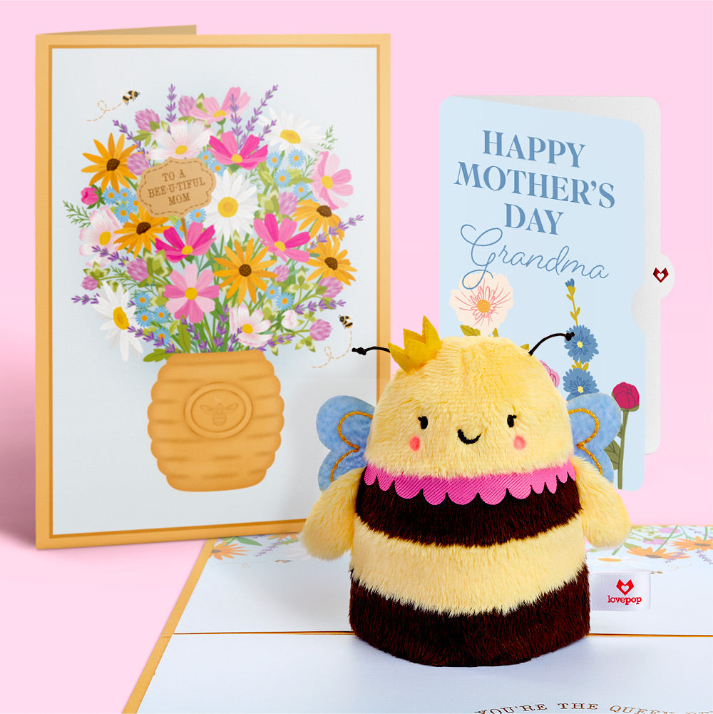 Bee-u-tiful Mom' Queen Bee Mother's Day Plushpop Card and Sentiment Set for Grandma