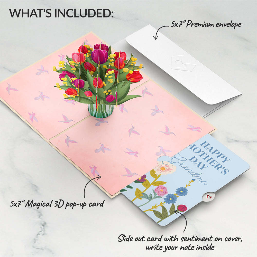 Cheerful Tulips Mother's Day Pop-Up Card and Sentiment Set for Grandma