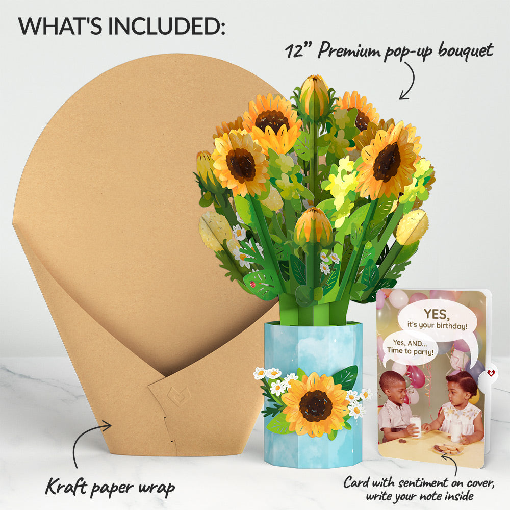 Sunflower Blooms Birthday Bouquet and Time to Party Sentiment Set