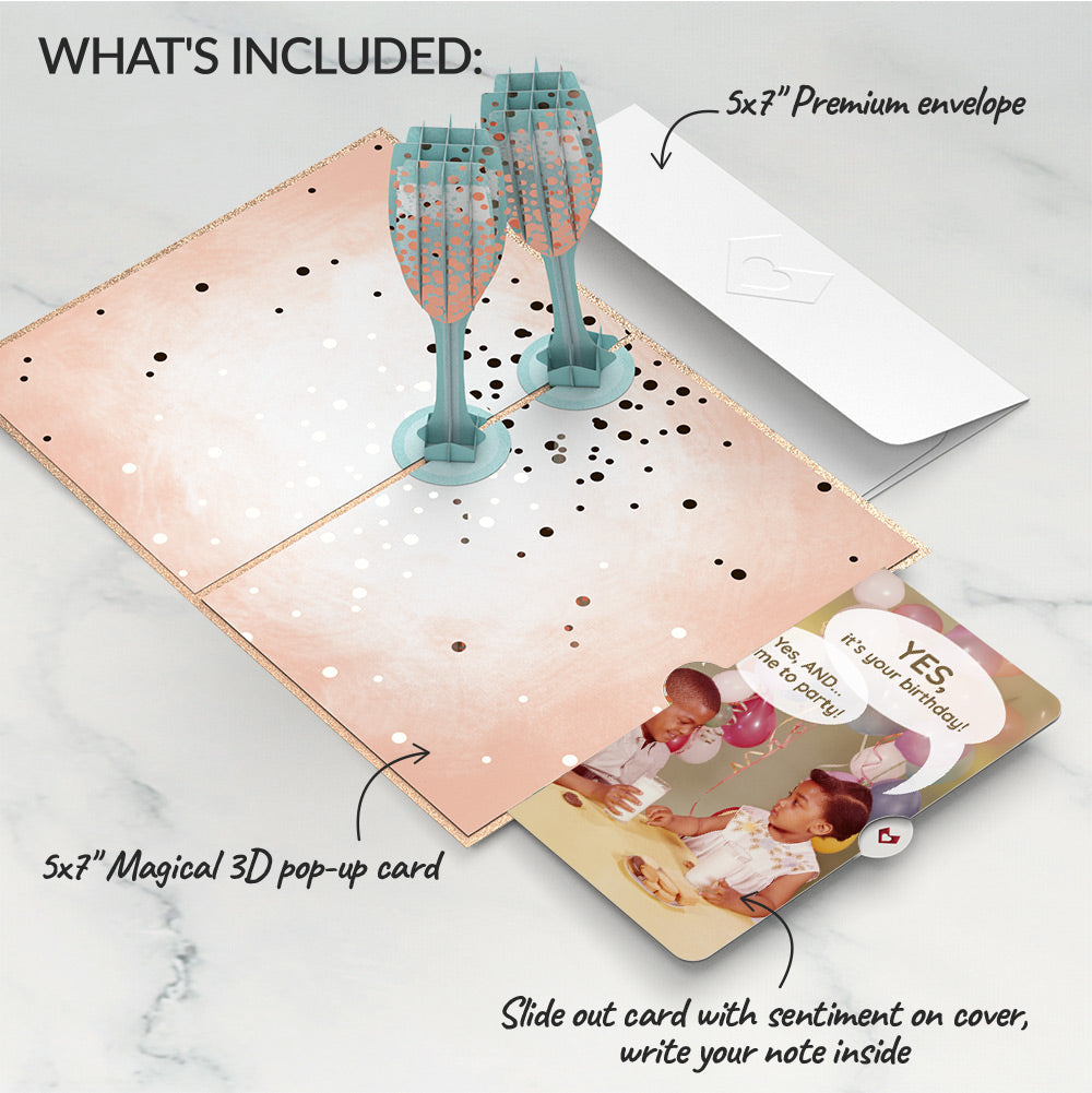 Champagne Toast Birthday Pop-Up Card and Time to Party Sentiment Set