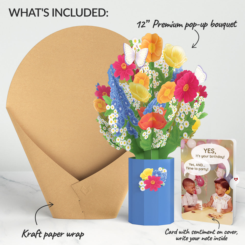 Wildflower Birthday Bouquet and Time to Party Sentiment Set
