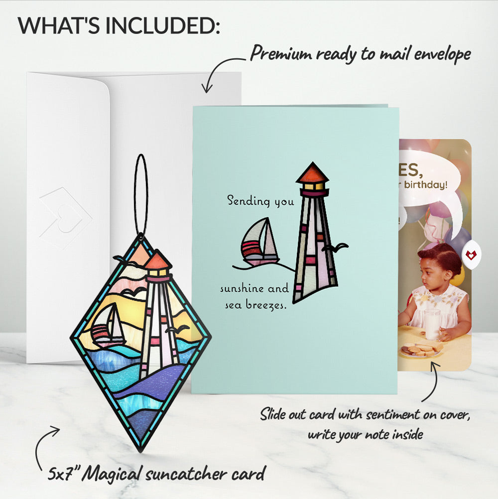 Sunshine and Sea Breezes Lighthouse Birthday Suncatcher Card and Time to Party Sentiment Set