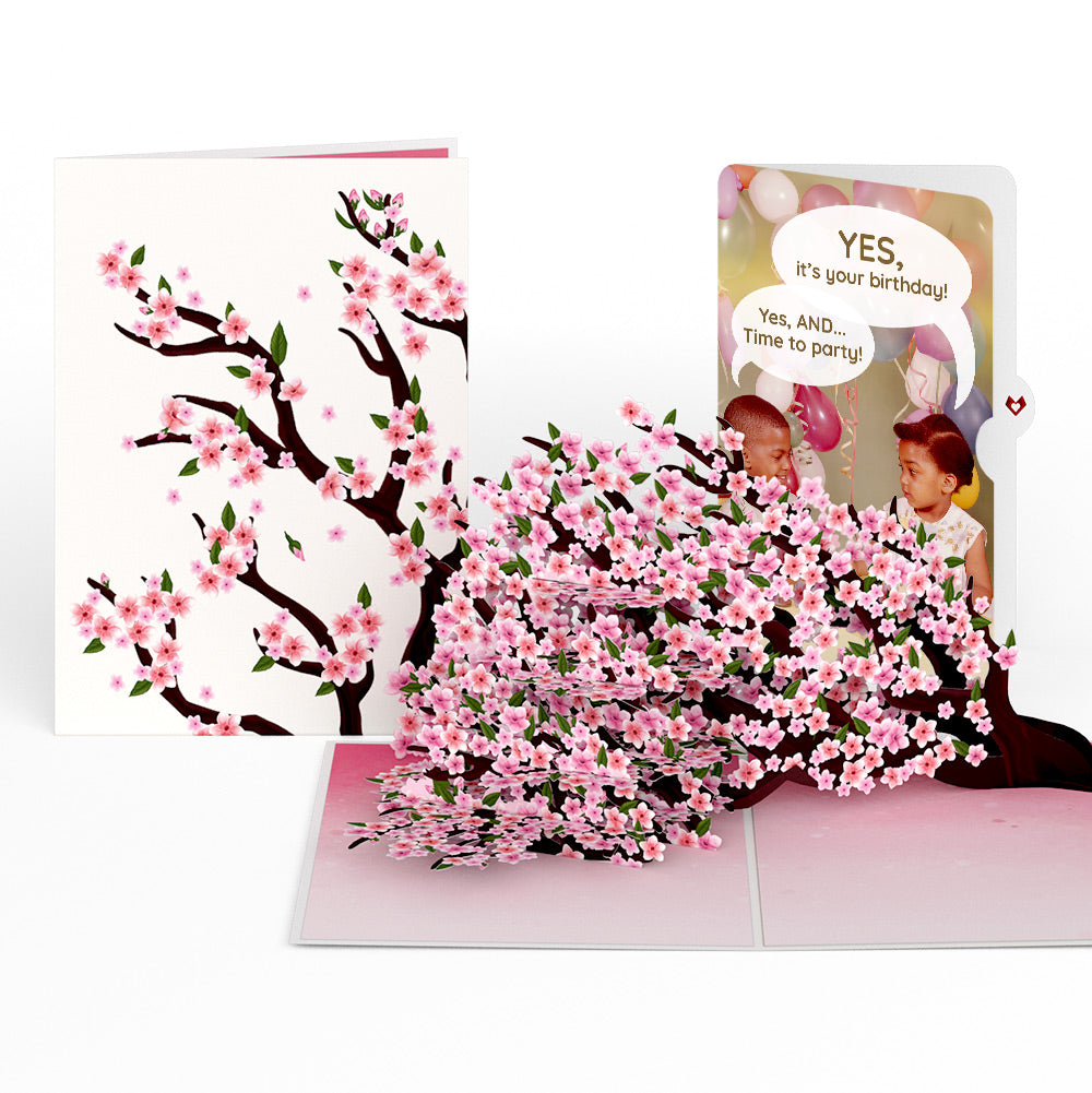 Cherry Blossom Branches in Bloom Birthday Pop-Up Card and Time to Party Sentiment Set