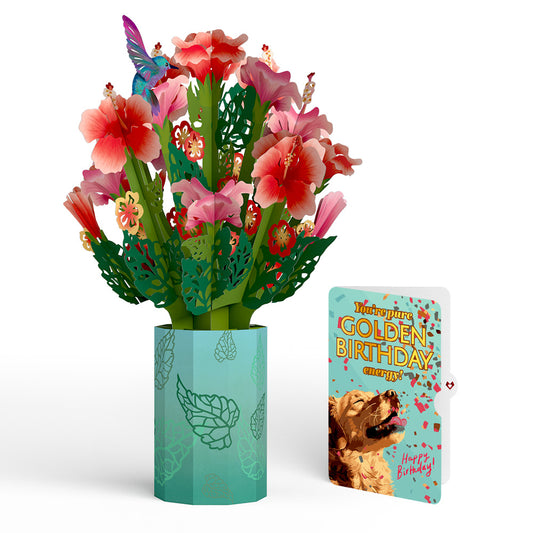Hibiscus Birthday Bouquet and Golden Energy Sentiment Set