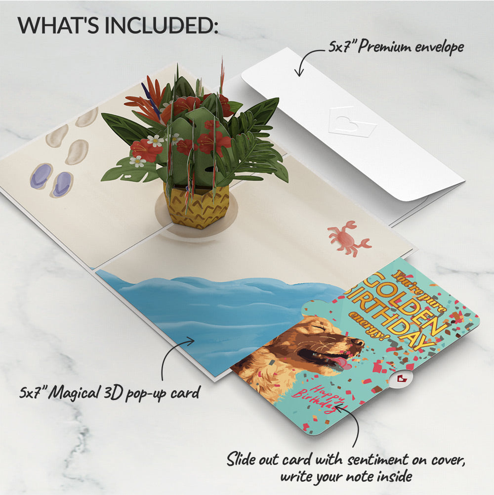 Tropical Flower Basket Birthday Pop-Up Card and Golden Energy Sentiment Set