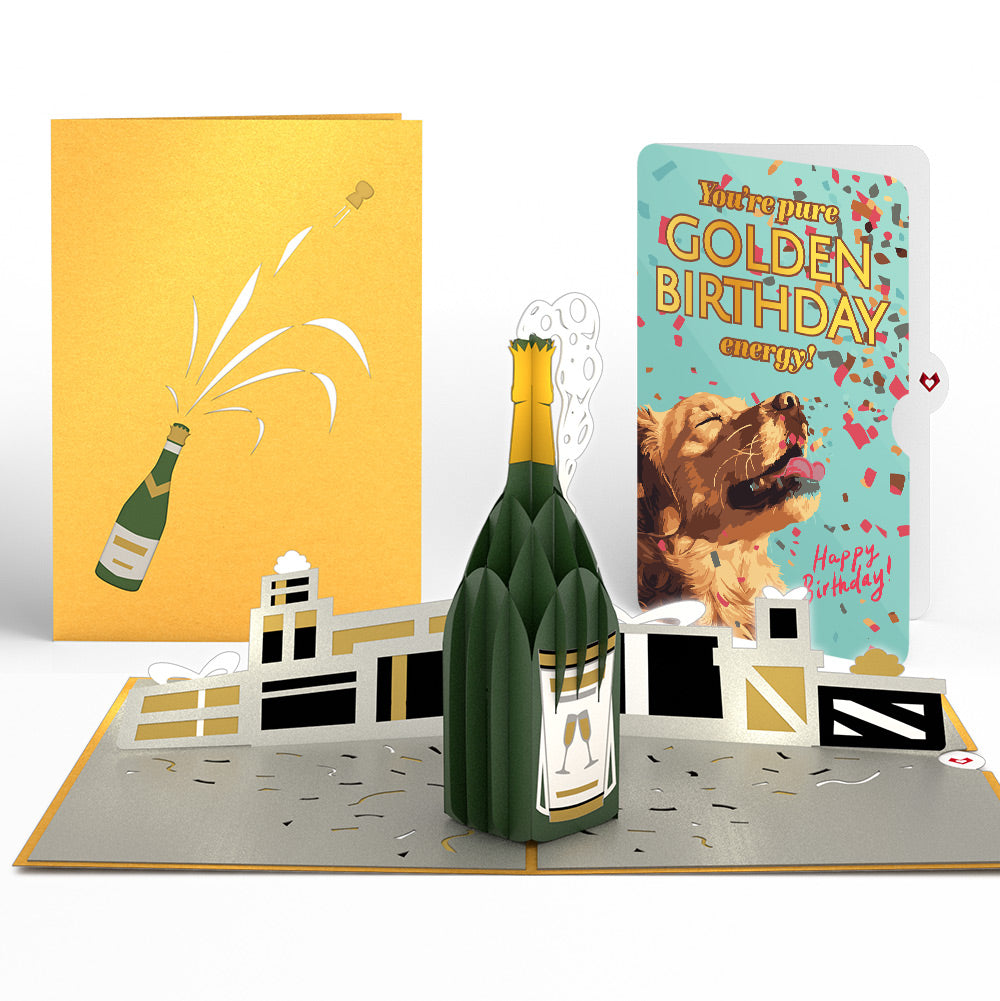 Champagne Celebration Birthday Pop-Up Card and Golden Energy Sentiment Set