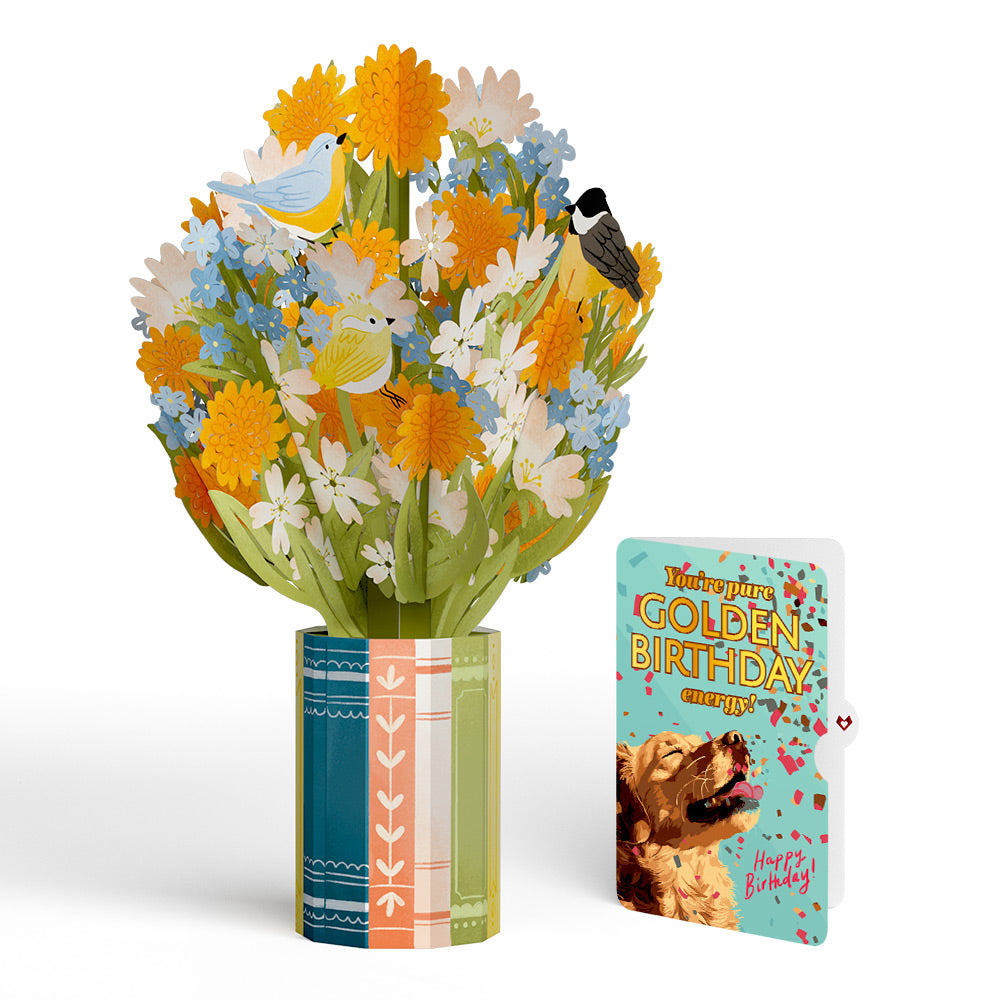 Spring Joy Birthday Bouquet and Golden Energy Sentiment Set