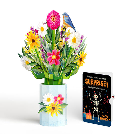 Black-Eyed Susan Birthday Bouquet and Surprise Skeleton Sentiment Set