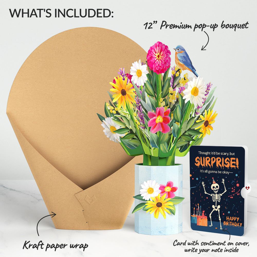 Black-Eyed Susan Birthday Bouquet and Surprise Skeleton Sentiment Set
