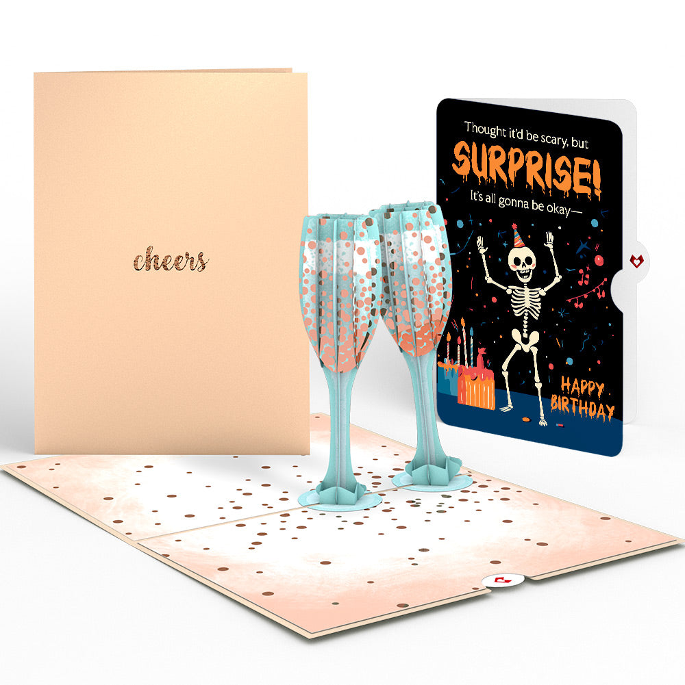 Champagne Toast Birthday Pop-Up Card and Surprise Skeleton Sentiment Set