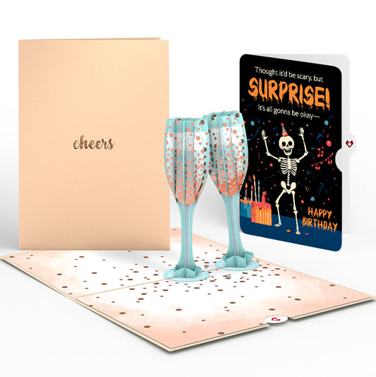 Champagne Toast Birthday Pop-Up Card and Surprise Skeleton Sentiment Set
