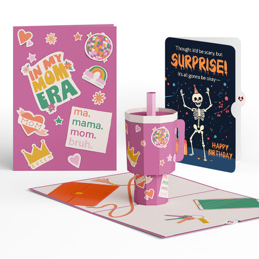 Mom Era Tumbler Birthday Pop-Up Card and Surprise Skeleton Sentiment Set