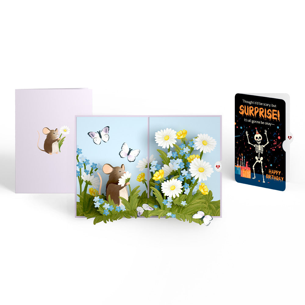 Field Mouse in the Flowers Birthday Pop-Up Card and Surprise Skeleton Sentiment Set