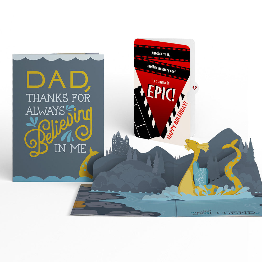 Dad You're a Legend Loch Ness Monster Birthday Pop-Up Card and Epic Reel Sentiment Set