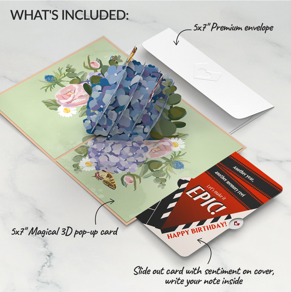 Hydrangea Butterflies Birthday Pop-Up Card and Epic Reel Sentiment Set