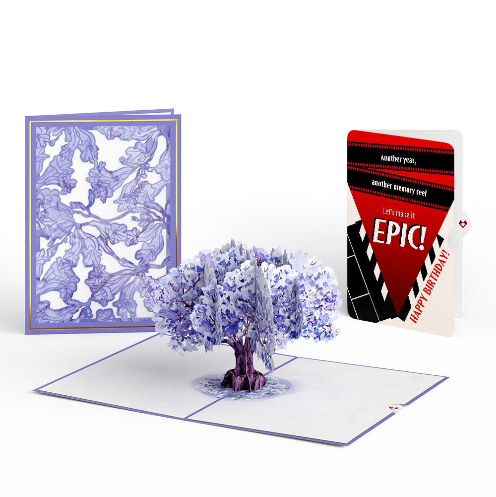 Watercolor Jacaranda Tree Birthday Pop-Up Card and Epic Reel Sentiment Set
