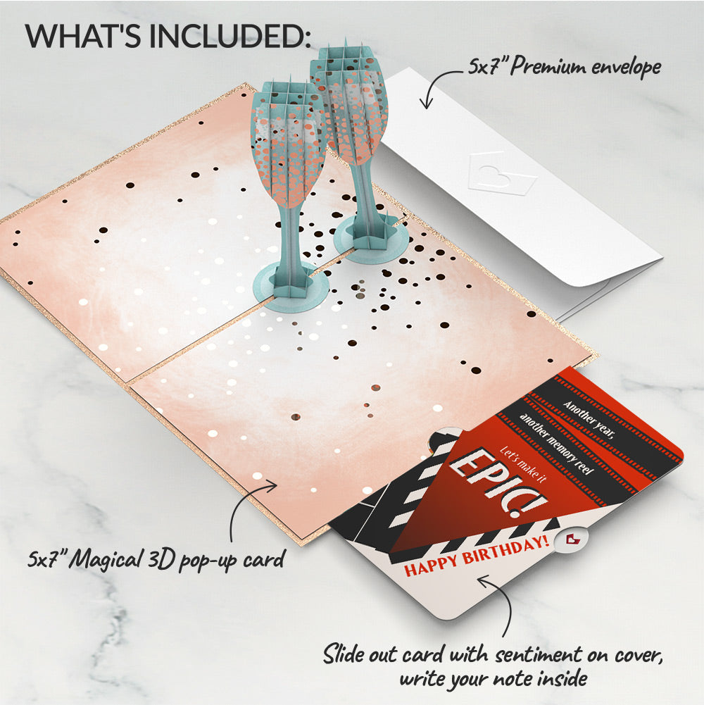 Champagne Toast Birthday Pop-Up Card and Epic Reel Sentiment Set