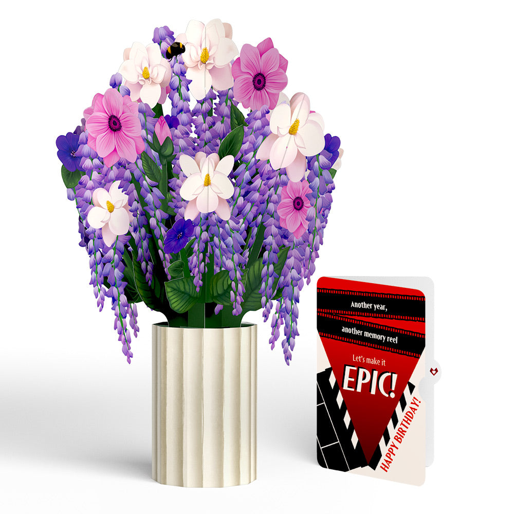 Wisteria Birthday Bouquet and Epic Reel Sentiment Set