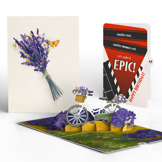 Lavender Bicycle Birthday Pop-Up Card and Epic Reel Sentiment Set
