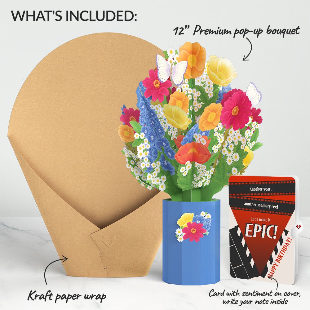 Wildflower Birthday Bouquet and Epic Reel Sentiment Set