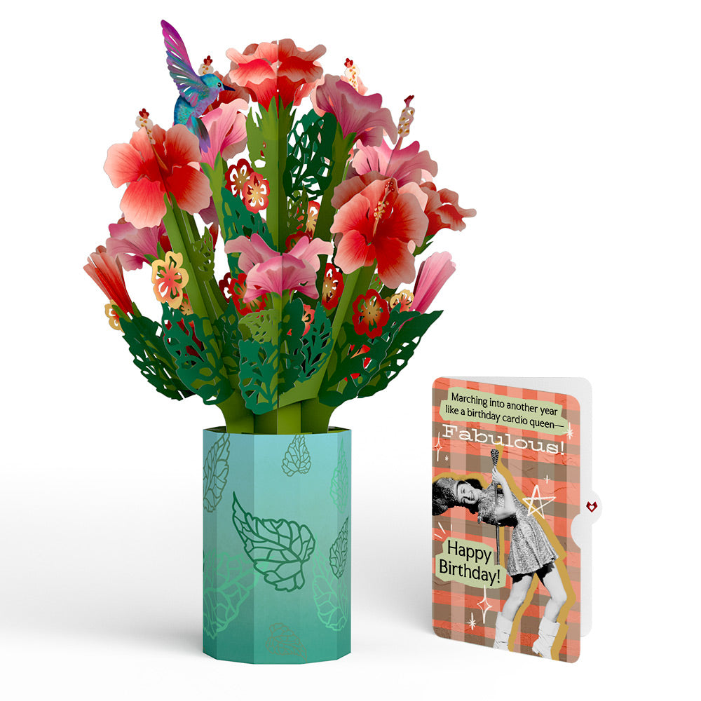 Hibiscus Birthday Bouquet and Cardio Queen Sentiment Set