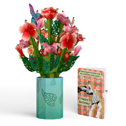 Hibiscus Birthday Bouquet and Cardio Queen Sentiment Set