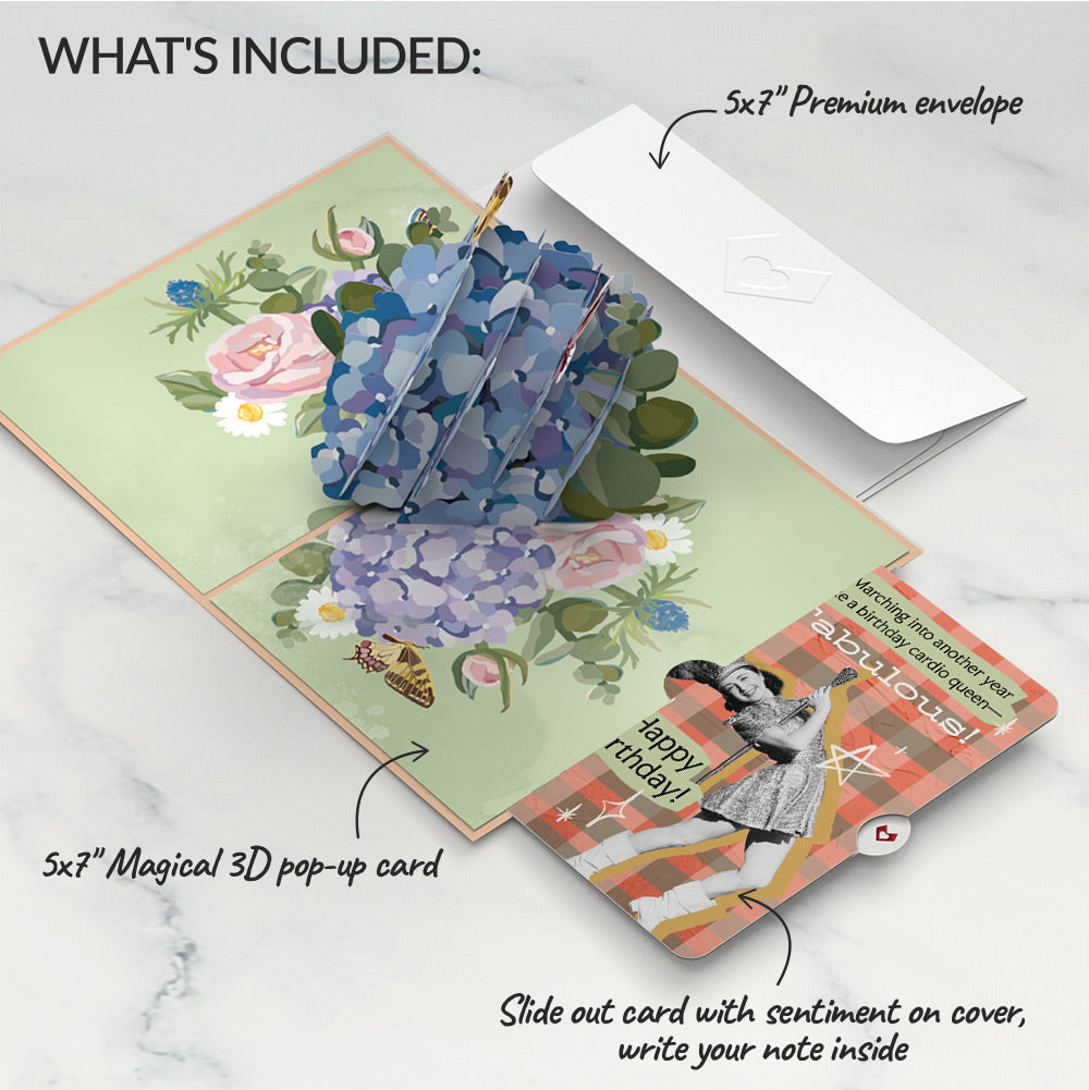 Hydrangea Butterflies Birthday Pop-Up Card and Cardio Queen Sentiment Set