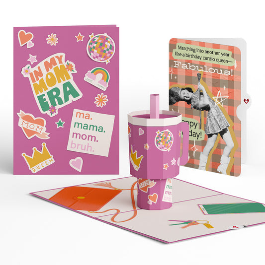 Mom Era Tumbler Birthday Pop-Up Card and Cardio Queen Sentiment Set