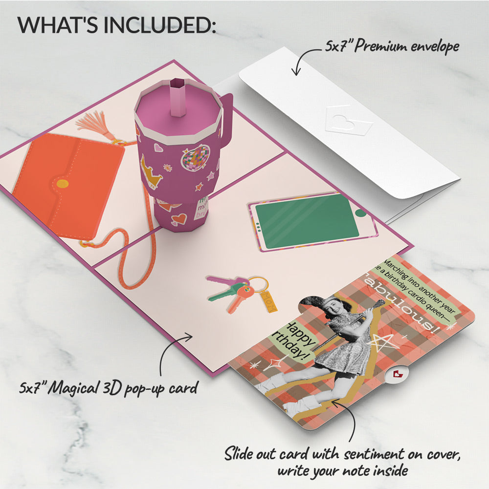 Mom Era Tumbler Birthday Pop-Up Card and Cardio Queen Sentiment Set