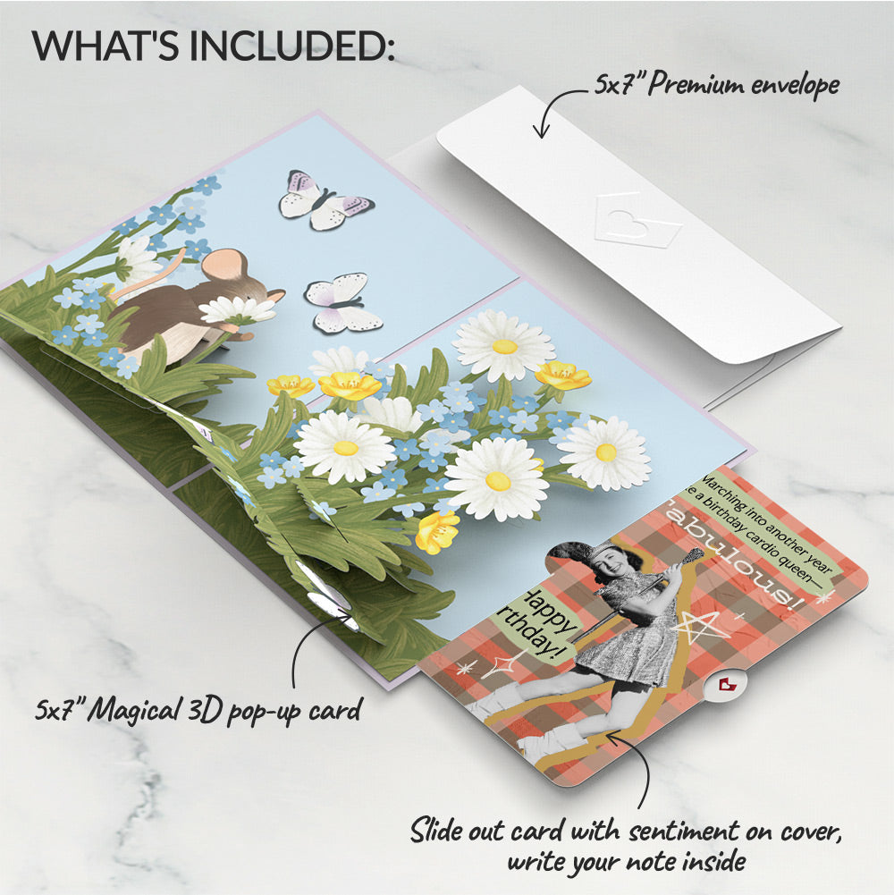 Field Mouse in the Flowers Birthday Pop-Up Card and Cardio Queen Sentiment Set