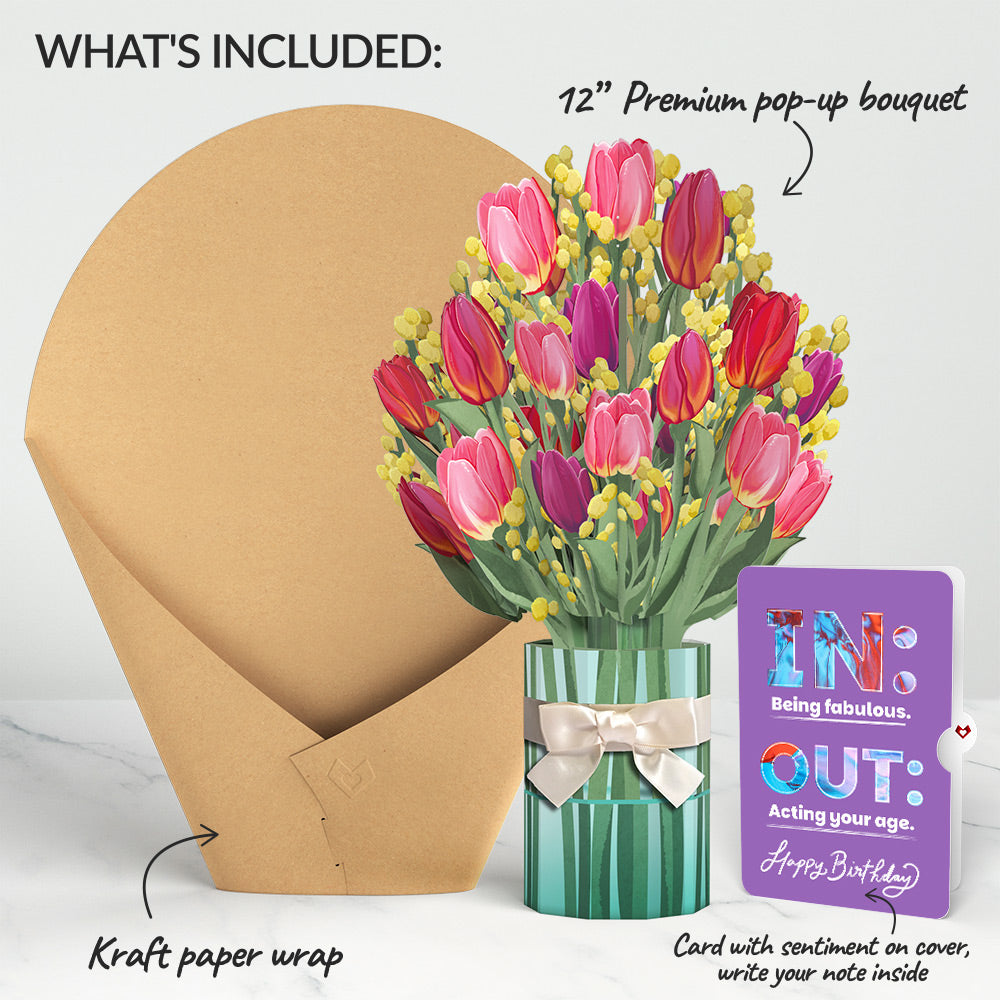 Cheerful Tulips Birthday Bouquet and IN & OUT Sentiment Set