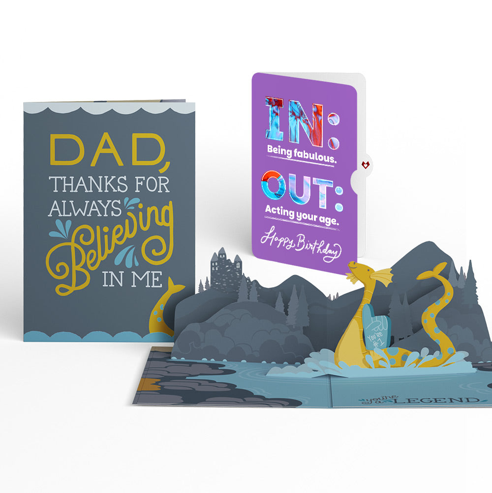 Dad You're a Legend Loch Ness Monster Birthday Pop-Up Card and IN & OUT Sentiment Set