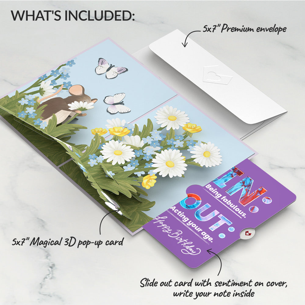 Field Mouse in the Flowers Birthday Pop-Up Card and IN & OUT Sentiment Set