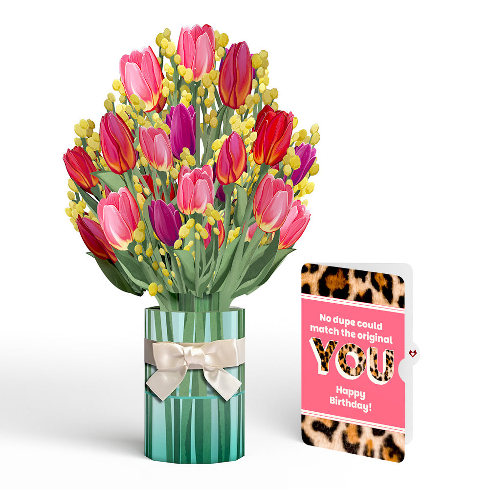 Cheerful Tulips Birthday Bouquet and The original YOU Sentiment Set