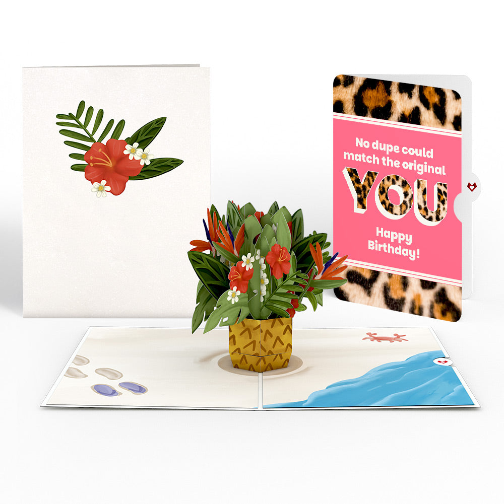 Tropical Flower Basket Birthday Pop-Up Card and The original YOU Sentiment Set