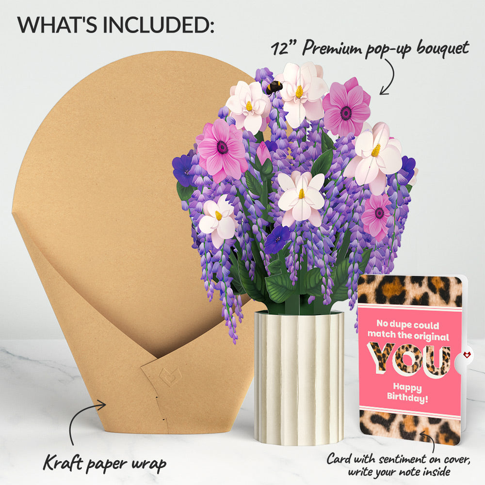 Wisteria Birthday Bouquet and The original YOU Sentiment Set