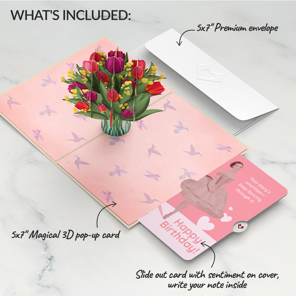 Cheerful Tulips Birthday Pop-Up Card and Dancing Through Life Sentiment Set