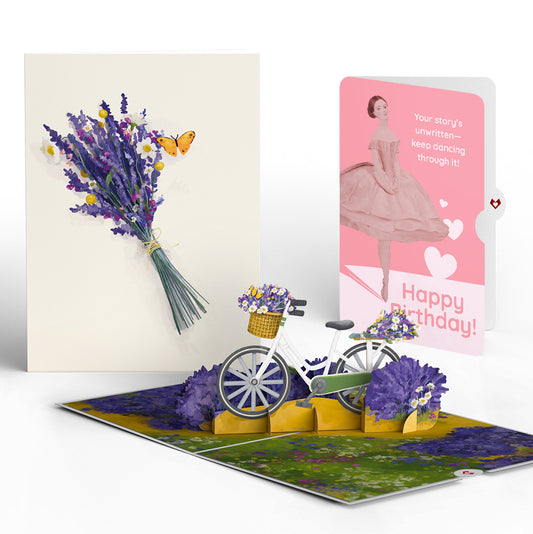 Lavender Bicycle Birthday Pop-Up Card and Dancing Through Life Sentiment Set
