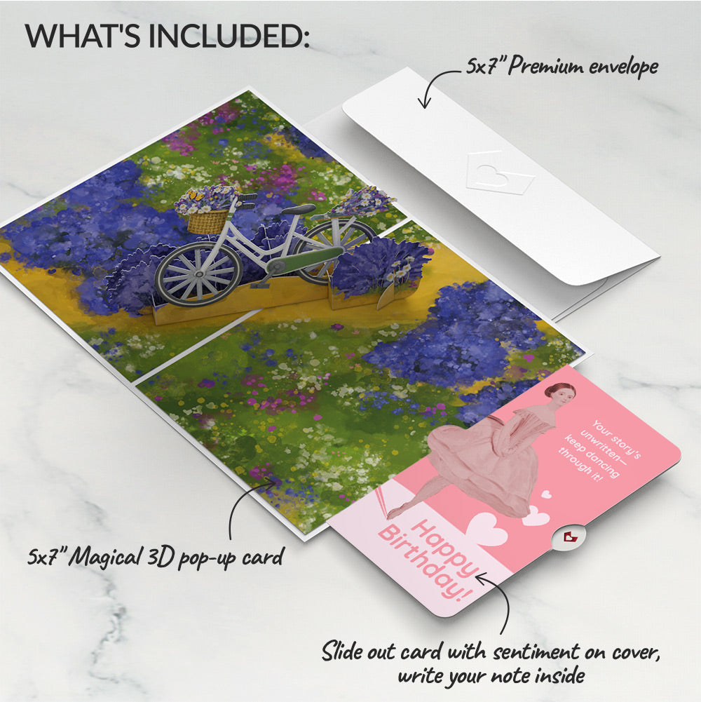 Lavender Bicycle Birthday Pop-Up Card and Dancing Through Life Sentiment Set