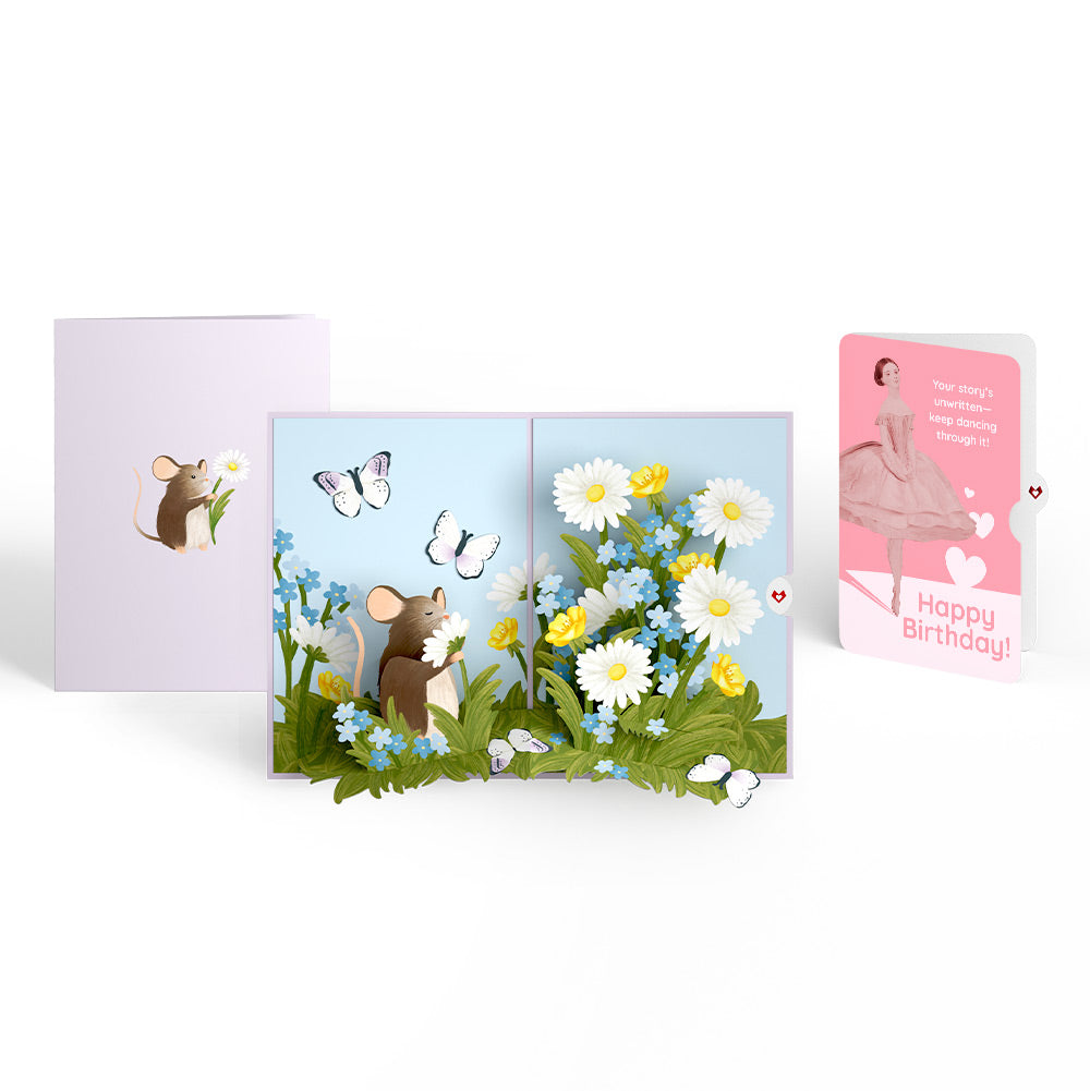 Field Mouse in the Flowers Birthday Pop-Up Card and Dancing Through Life Sentiment Set